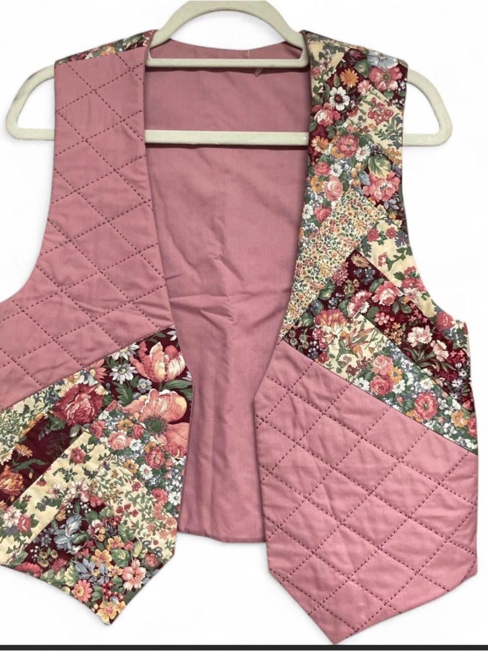 Dusty Rose Quilted Floral Patchwork Vest